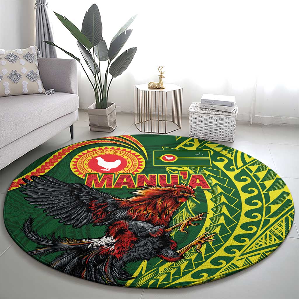 Proud of Manu'a Islands Round Carpet Rooster and Polynesian Art Wing Style