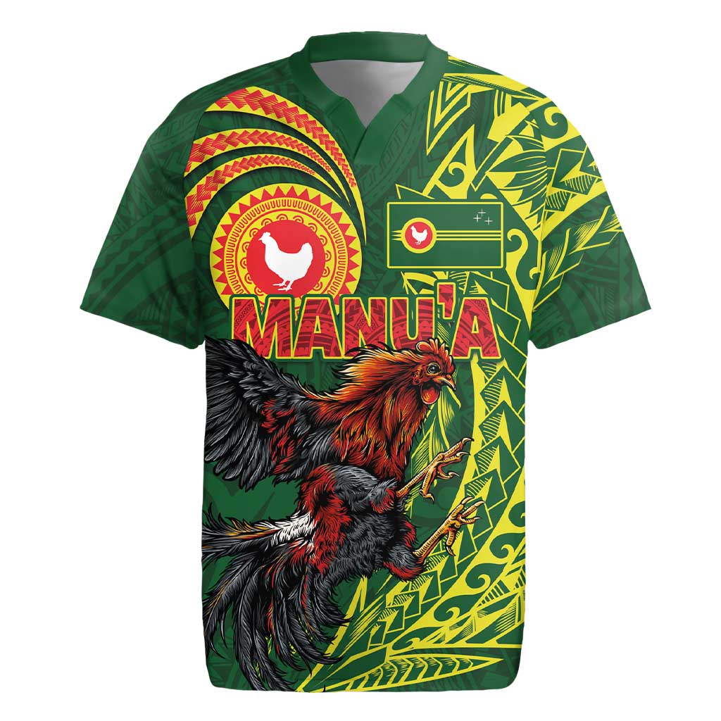 Proud of Manu'a Islands Rugby Jersey Rooster and Polynesian Art Wing Style
