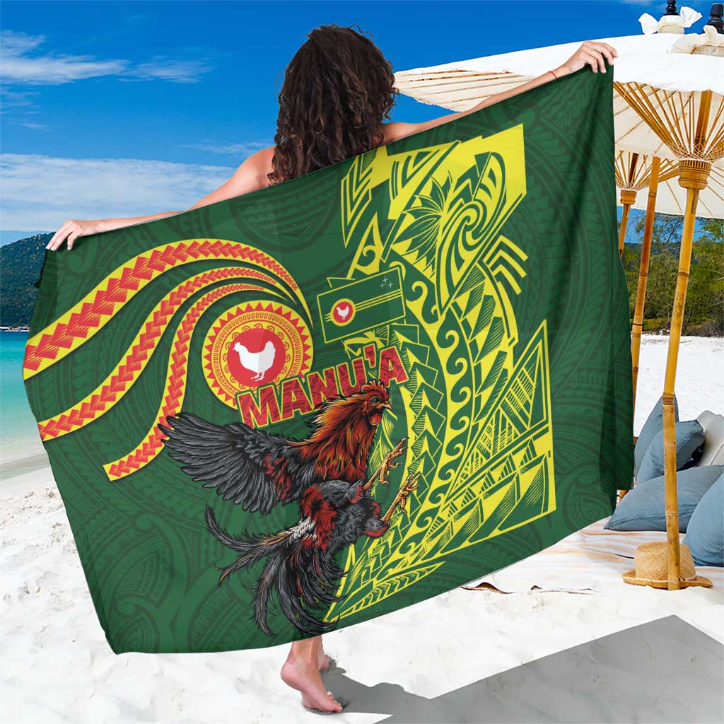 Proud of Manu'a Islands Sarong Rooster and Polynesian Art Wing Style LT03 One Size 44 x 66 inches Green - Polynesian Pride