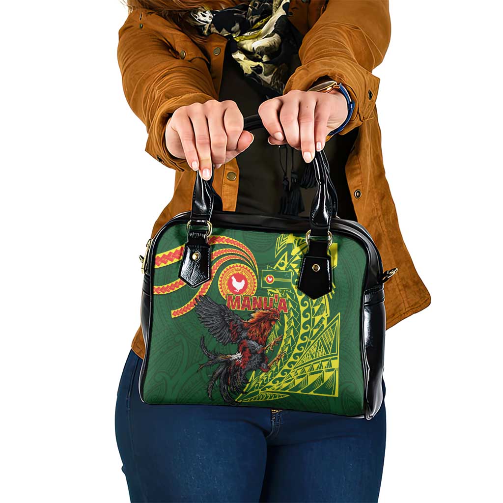 Proud of Manu'a Islands Shoulder Handbag Rooster and Polynesian Art Wing Style LT03 One Size Green - Polynesian Pride