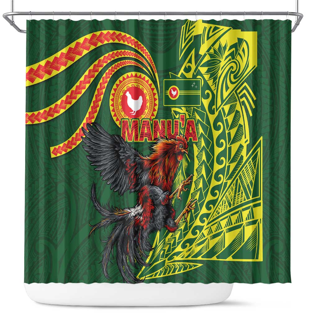 Proud of Manu'a Islands Shower Curtain Rooster and Polynesian Art Wing Style LT03 Green - Polynesian Pride
