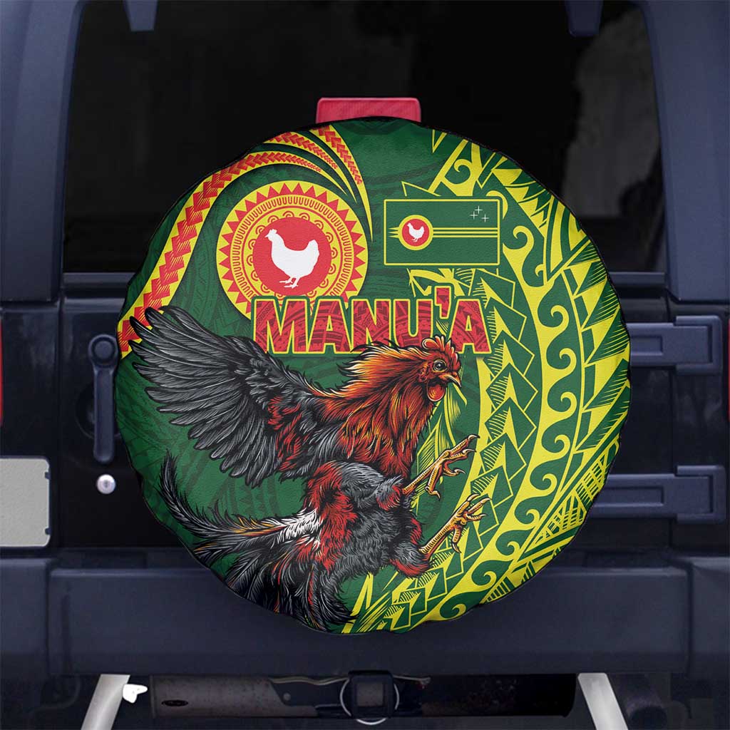 Proud of Manu'a Islands Spare Tire Cover Rooster and Polynesian Art Wing Style