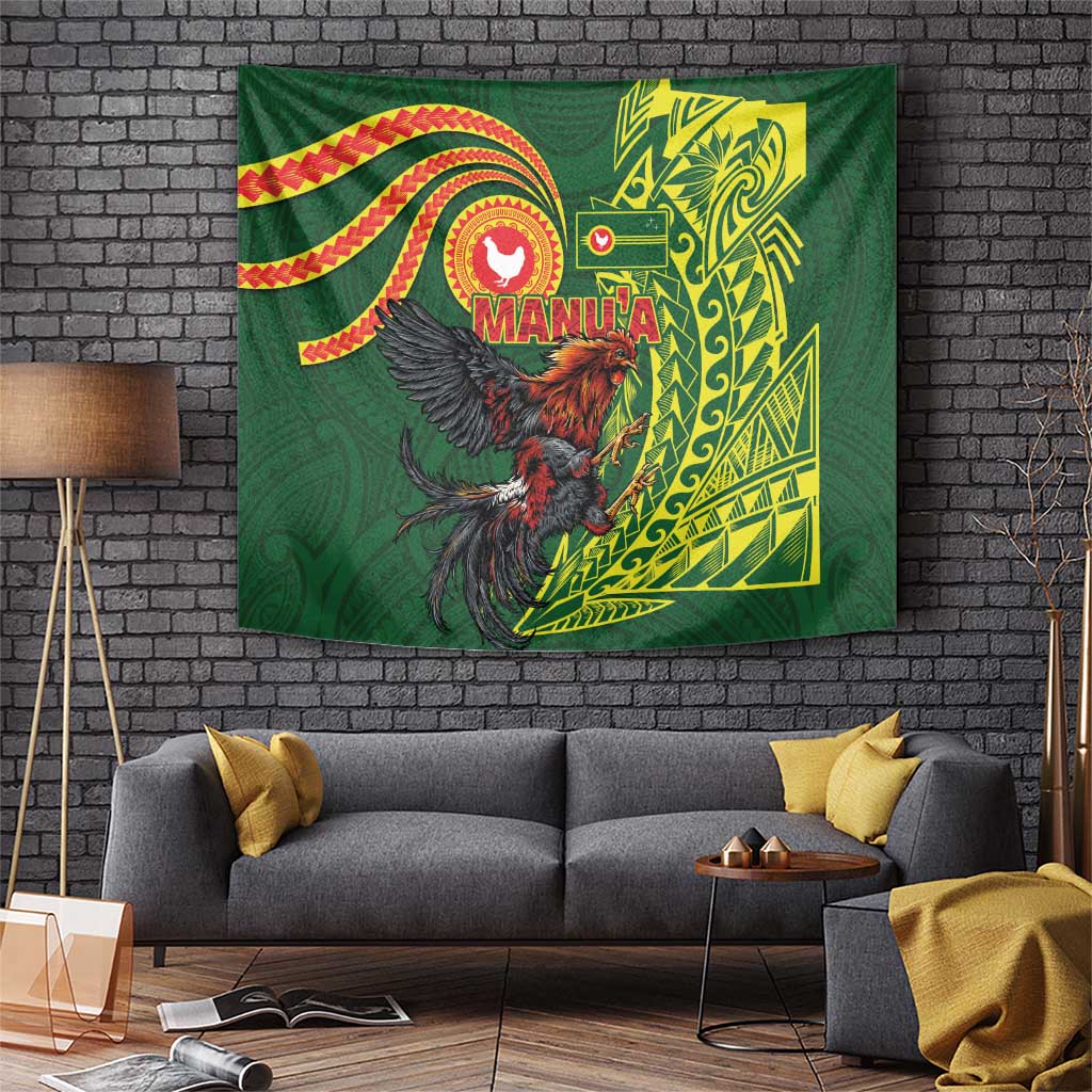Proud of Manu'a Islands Tapestry Rooster and Polynesian Art Wing Style LT03 Green - Polynesian Pride