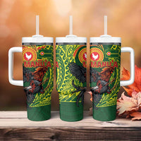 Proud of Manu'a Islands Tumbler With Handle Rooster and Polynesian Art Wing Style