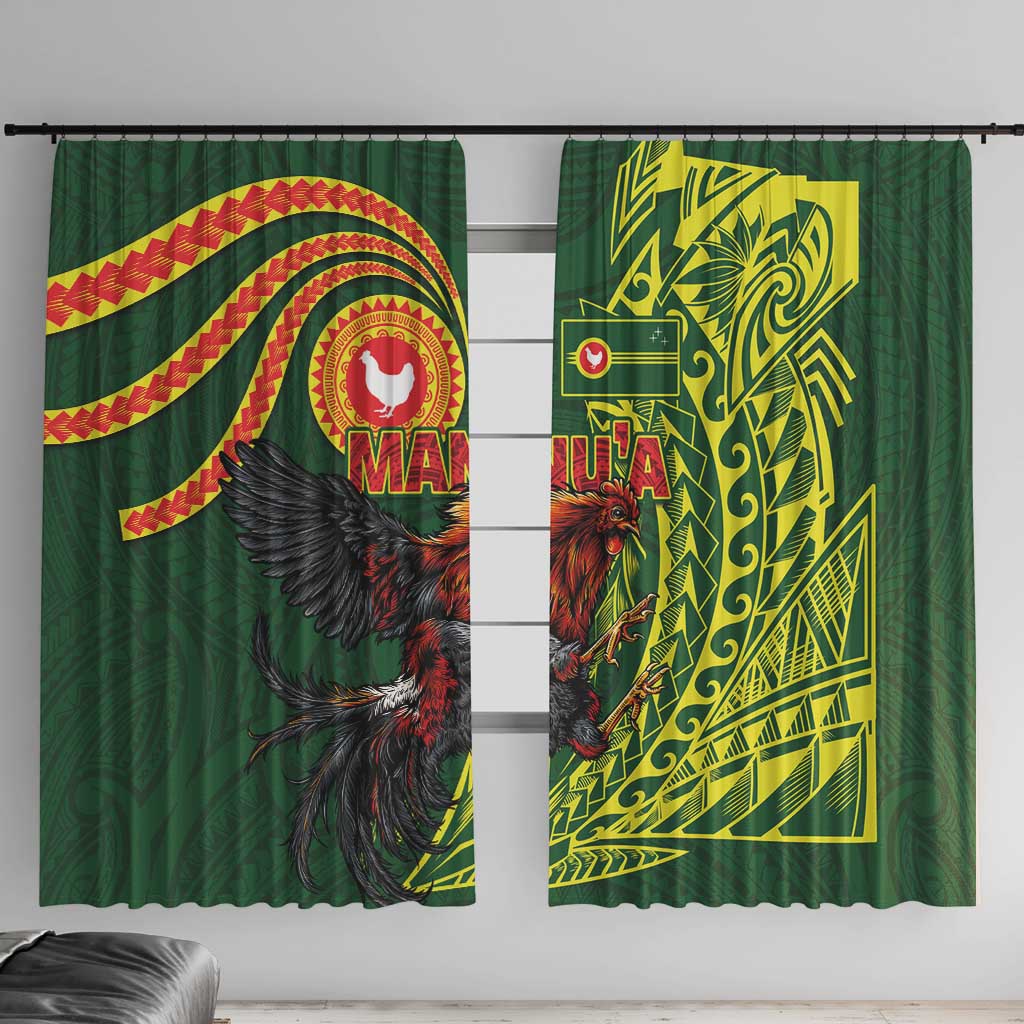 Proud of Manu'a Islands Window Curtain Rooster and Polynesian Art Wing Style LT03 With Hooks Green - Polynesian Pride