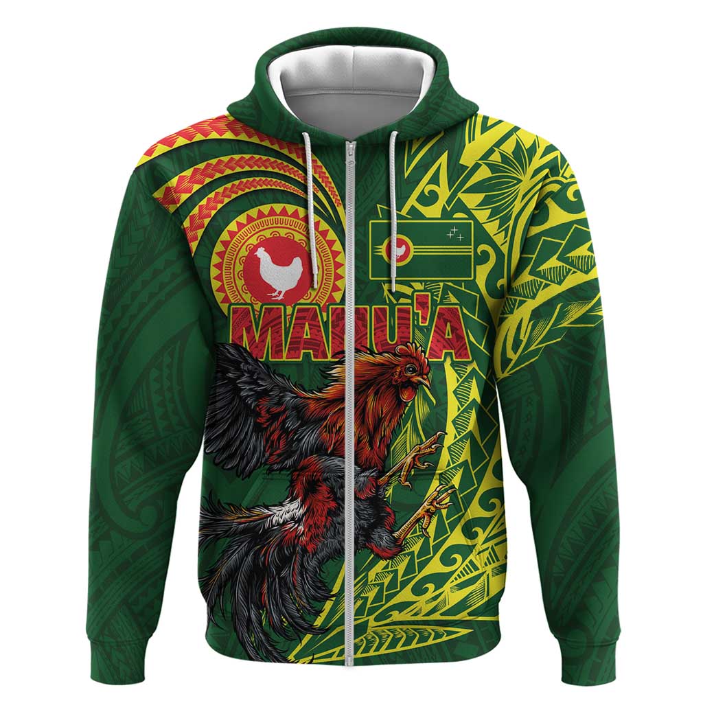 Proud of Manu'a Islands Zip Hoodie Rooster and Polynesian Art Wing Style LT03 Zip Hoodie Green - Polynesian Pride