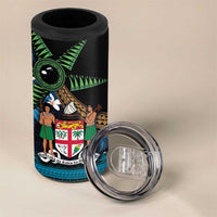 Fiji Day 4 in 1 Can Cooler Tumbler Palm Tree With Plumeria Tapa Tribal Pattern