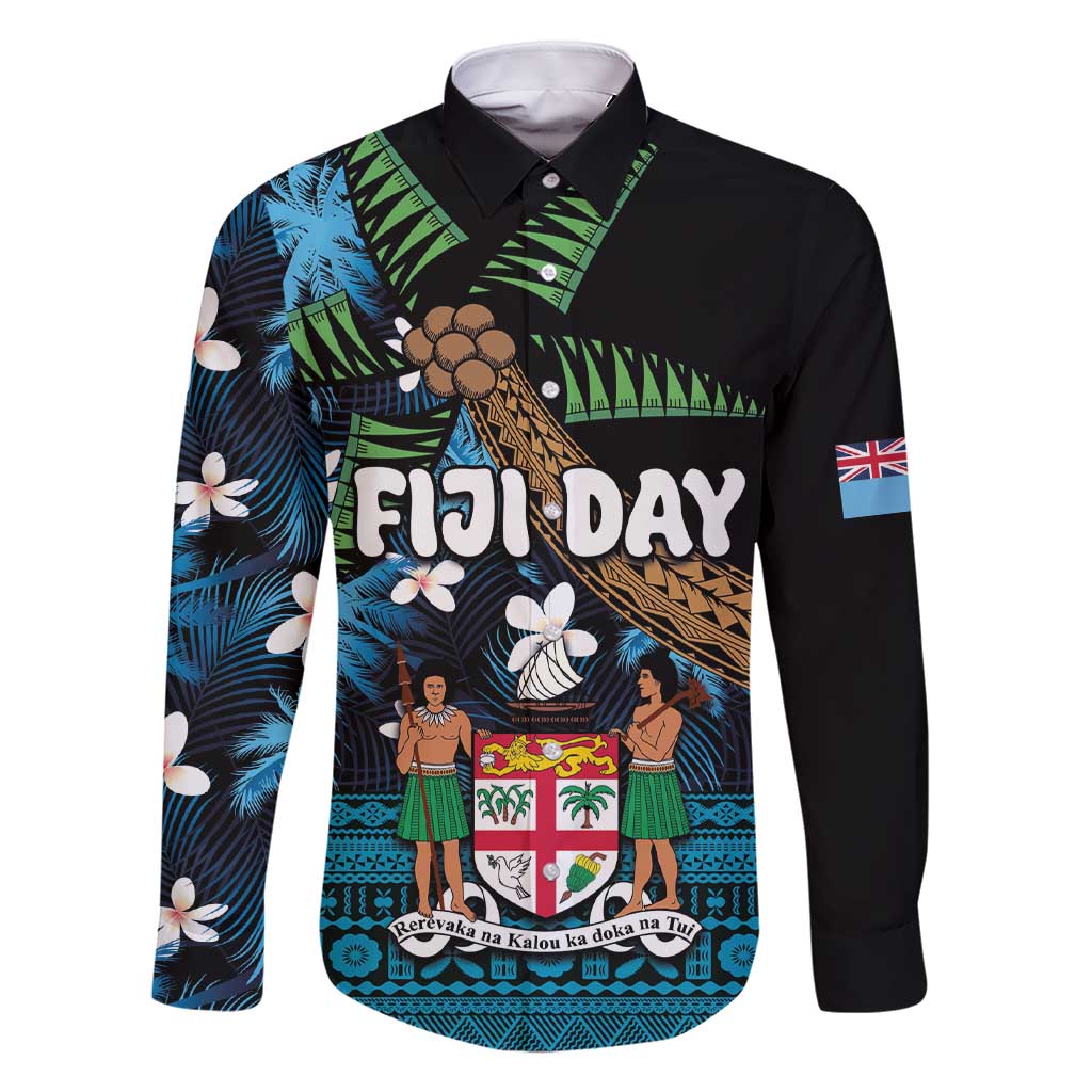 Fiji Day Family Matching Short Sleeve Bodycon Dress and Hawaiian Shirt Palm Tree With Plumeria Tapa Tribal Pattern