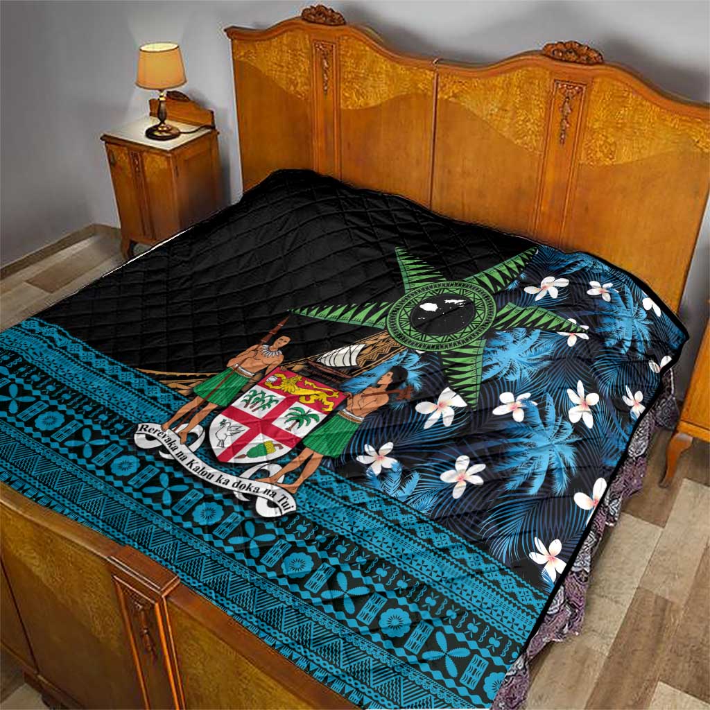 Fiji Day Quilt Palm Tree With Plumeria Tapa Tribal Pattern