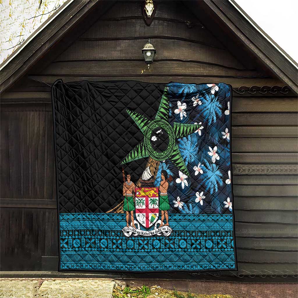 Fiji Day Quilt Palm Tree With Plumeria Tapa Tribal Pattern