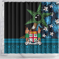 Fiji Day Shower Curtain Palm Tree With Plumeria Tapa Tribal Pattern