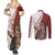 Maori Warrior Couples Matching Summer Maxi Dress and Long Sleeve Button Shirts Silver Fern New Zealand Map With Kowhaiwhai Pattern LT03 - Polynesian Pride