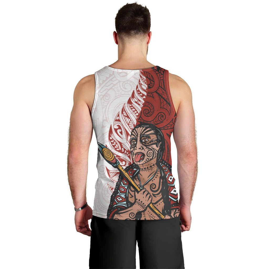 Maori Warrior Men Tank Top Silver Fern New Zealand Map With Kowhaiwhai Pattern LT03 - Polynesian Pride