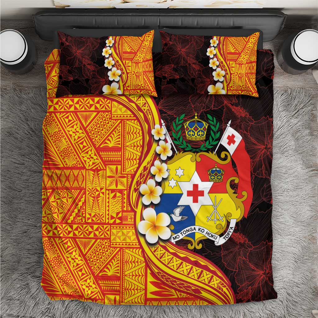 Tonga Culture Bedding Set Ngatu Pattern with Plumeria and Hibiscus LT03 Black - Polynesian Pride