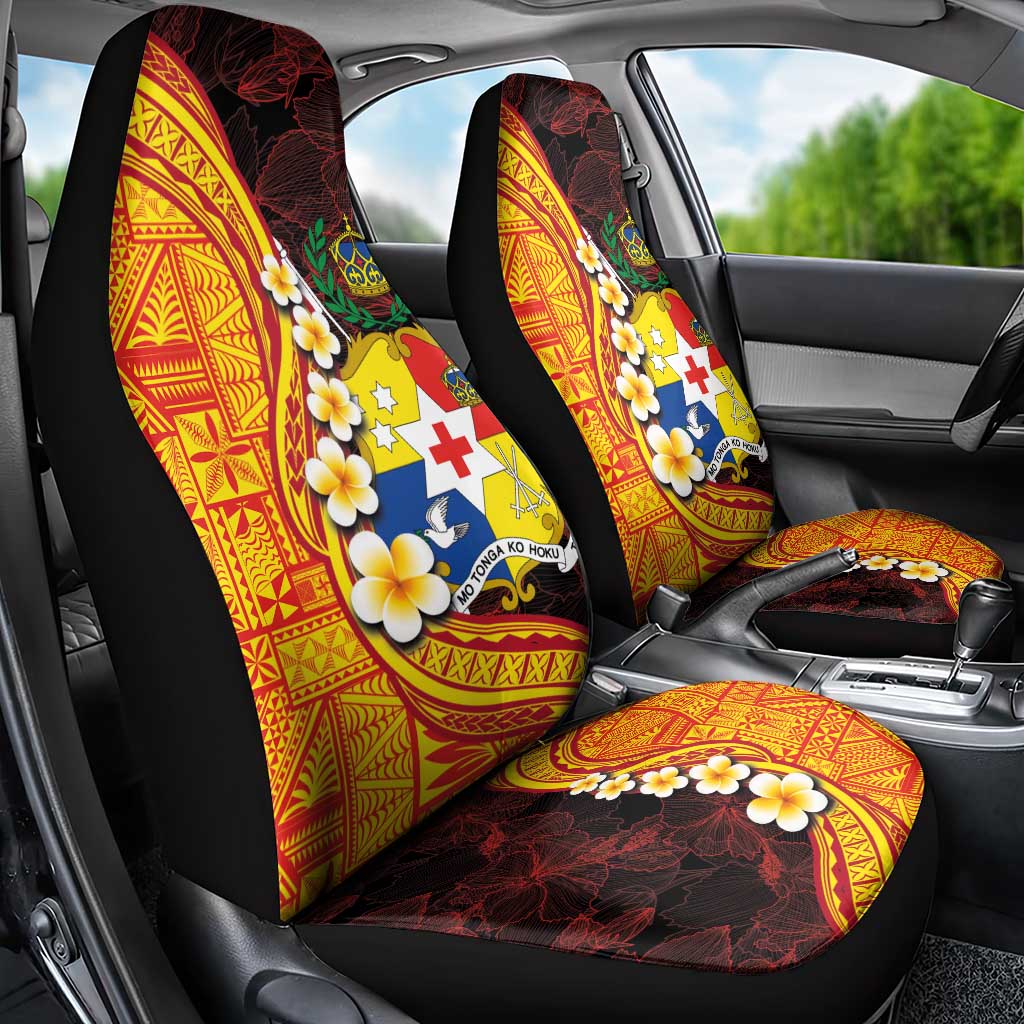 Tonga Culture Car Seat Cover Ngatu Pattern with Plumeria and Hibiscus LT03 - Polynesian Pride