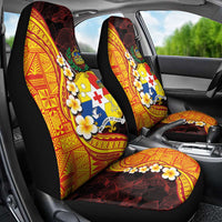 Tonga Culture Car Seat Cover Ngatu Pattern with Plumeria and Hibiscus LT03 - Polynesian Pride