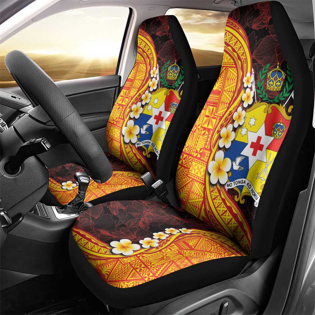 Tonga Culture Car Seat Cover Ngatu Pattern with Plumeria and Hibiscus LT03 - Polynesian Pride