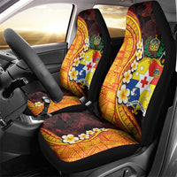 Tonga Culture Car Seat Cover Ngatu Pattern with Plumeria and Hibiscus LT03 - Polynesian Pride
