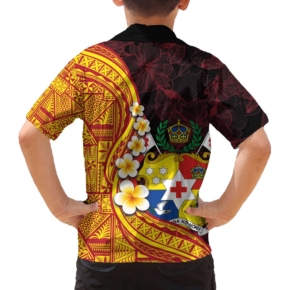 Tonga Culture Family Matching Off Shoulder Short Dress and Hawaiian Shirt Ngatu Pattern with Plumeria and Hibiscus LT03 - Polynesian Pride