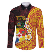 Tonga Culture Family Matching Off Shoulder Short Dress and Hawaiian Shirt Ngatu Pattern with Plumeria and Hibiscus LT03 Dad's Shirt - Long Sleeve Black - Polynesian Pride