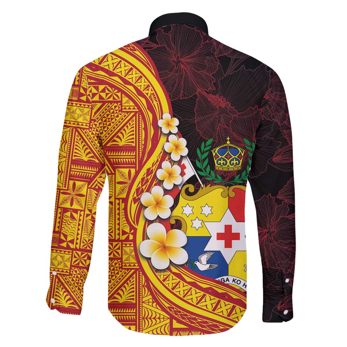 Tonga Culture Family Matching Off Shoulder Short Dress and Hawaiian Shirt Ngatu Pattern with Plumeria and Hibiscus LT03 - Polynesian Pride