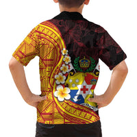 Tonga Culture Family Matching Tank Maxi Dress and Hawaiian Shirt Ngatu Pattern with Plumeria and Hibiscus LT03 - Polynesian Pride