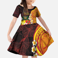 Tonga Culture Family Matching Tank Maxi Dress and Hawaiian Shirt Ngatu Pattern with Plumeria and Hibiscus LT03 Daughter's Dress Black - Polynesian Pride