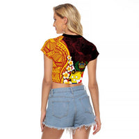 Tonga Culture Raglan Cropped T Shirt Ngatu Pattern with Plumeria and Hibiscus LT03 - Polynesian Pride