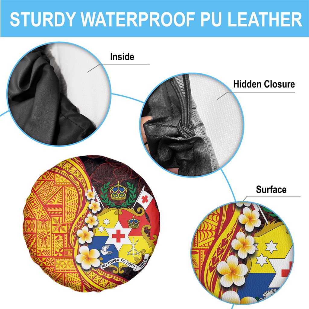 Tonga Culture Spare Tire Cover Ngatu Pattern with Plumeria and Hibiscus