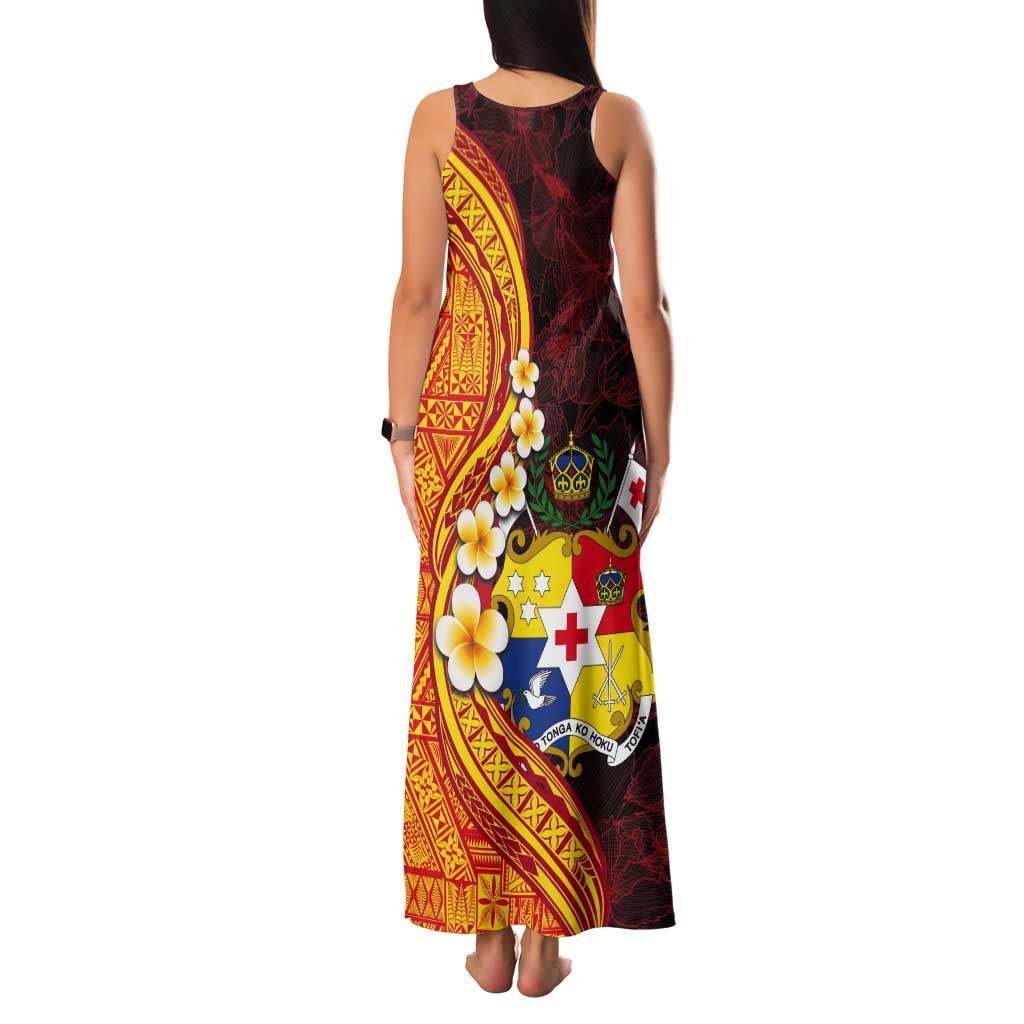 Tonga Culture Tank Maxi Dress Ngatu Pattern with Plumeria and Hibiscus