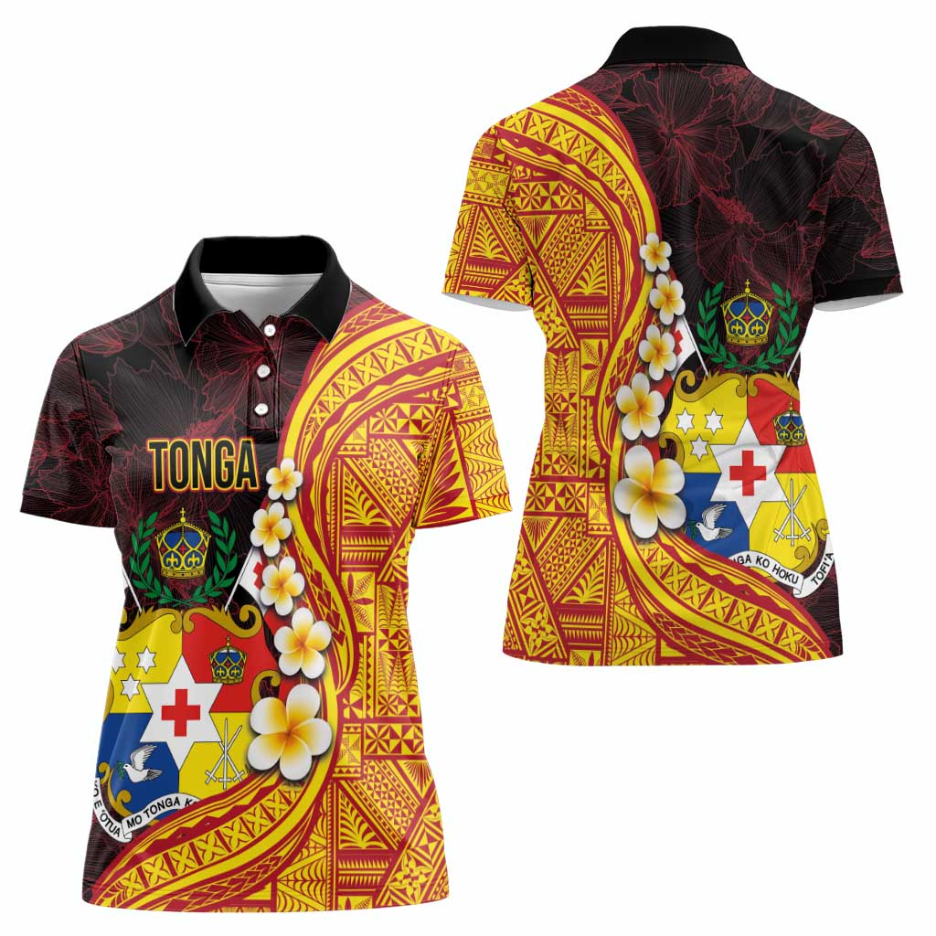 Tonga Culture Women Polo Shirt Ngatu Pattern with Plumeria and Hibiscus