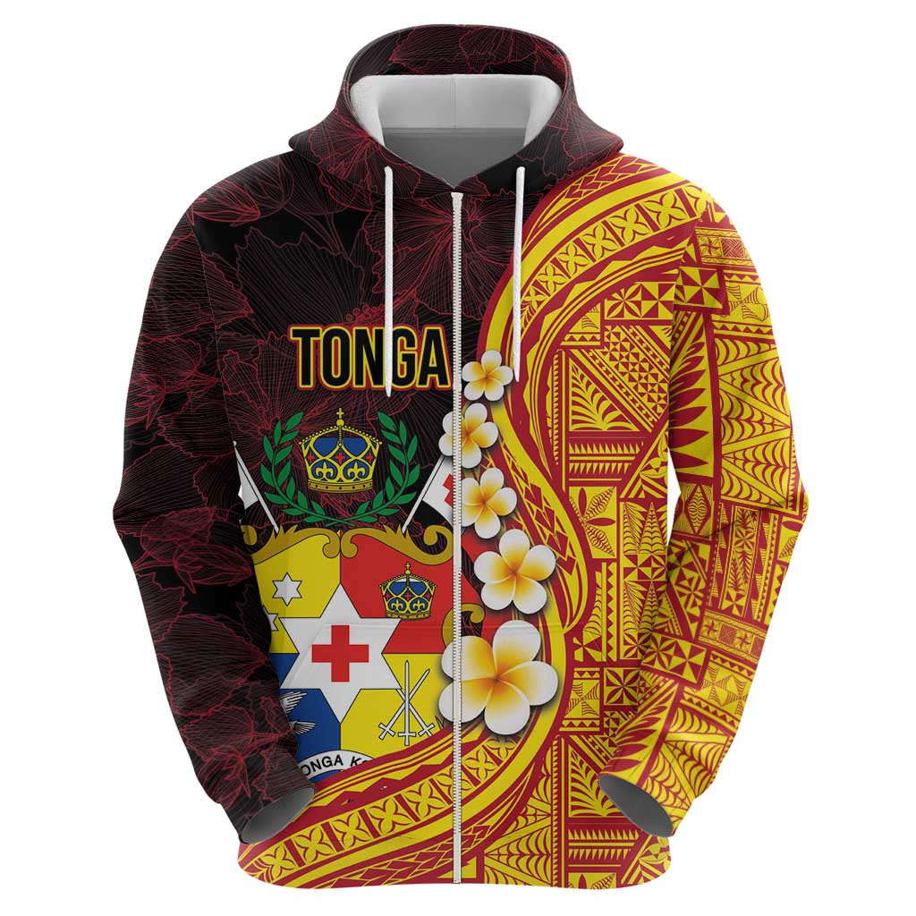 Tonga Culture Zip Hoodie Ngatu Pattern with Plumeria and Hibiscus LT03 - Polynesian Pride