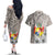 Tonga Culture Couples Matching Off The Shoulder Long Sleeve Dress and Hawaiian Shirt Ngatu Pattern and Blooming Hibiscus