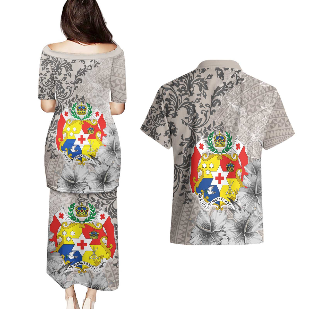 Tonga Culture Couples Matching Puletasi and Hawaiian Shirt Ngatu Pattern and Blooming Hibiscus LT03 - Polynesian Pride