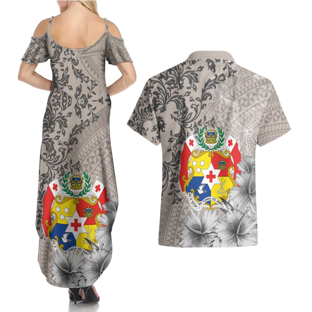 Tonga Culture Couples Matching Summer Maxi Dress and Hawaiian Shirt Ngatu Pattern and Blooming Hibiscus LT03 - Polynesian Pride