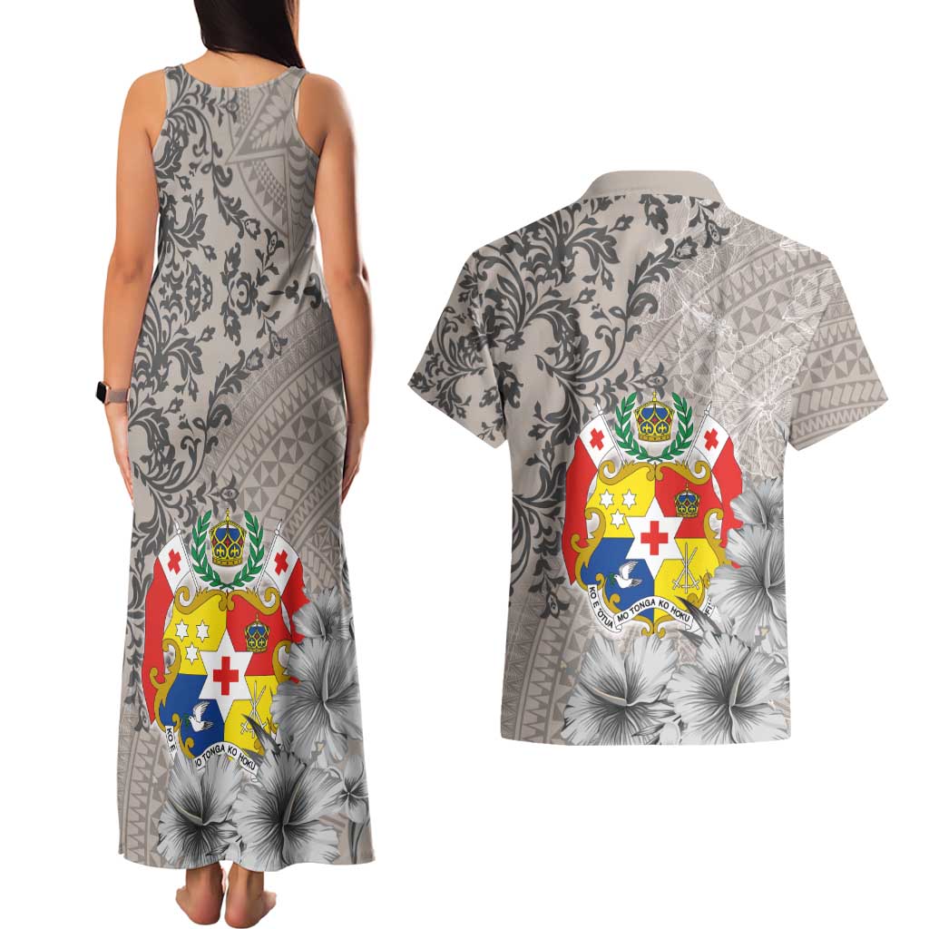 Tonga Culture Couples Matching Tank Maxi Dress and Hawaiian Shirt Ngatu Pattern and Blooming Hibiscus LT03 - Polynesian Pride