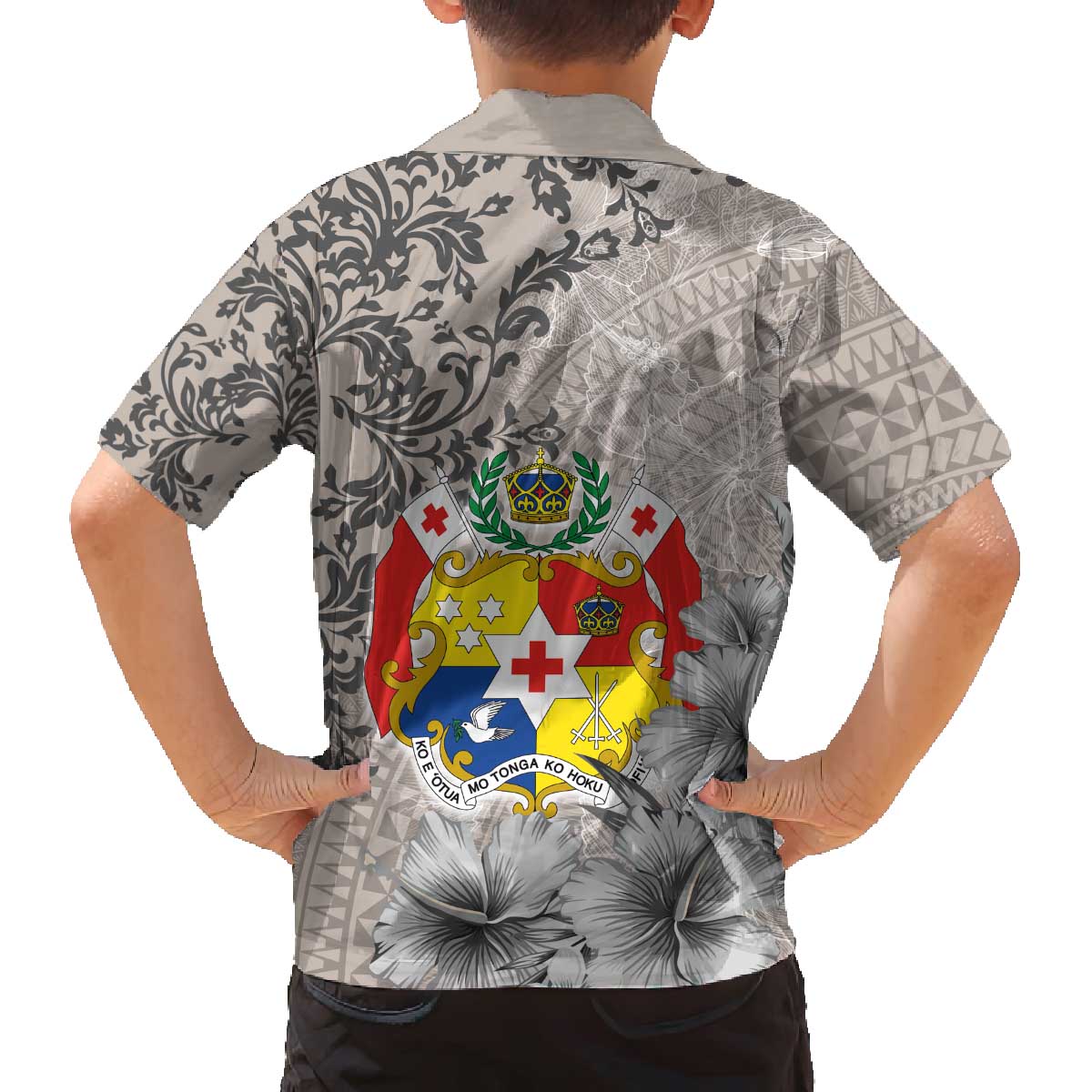 Tonga Culture Family Matching Off Shoulder Short Dress and Hawaiian Shirt Ngatu Pattern and Blooming Hibiscus LT03 - Polynesian Pride