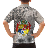 Tonga Culture Family Matching Short Sleeve Bodycon Dress and Hawaiian Shirt Ngatu Pattern and Blooming Hibiscus