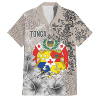 Tonga Culture Family Matching Tank Maxi Dress and Hawaiian Shirt Ngatu Pattern and Blooming Hibiscus LT03 Dad's Shirt - Short Sleeve Light Gray - Polynesian Pride