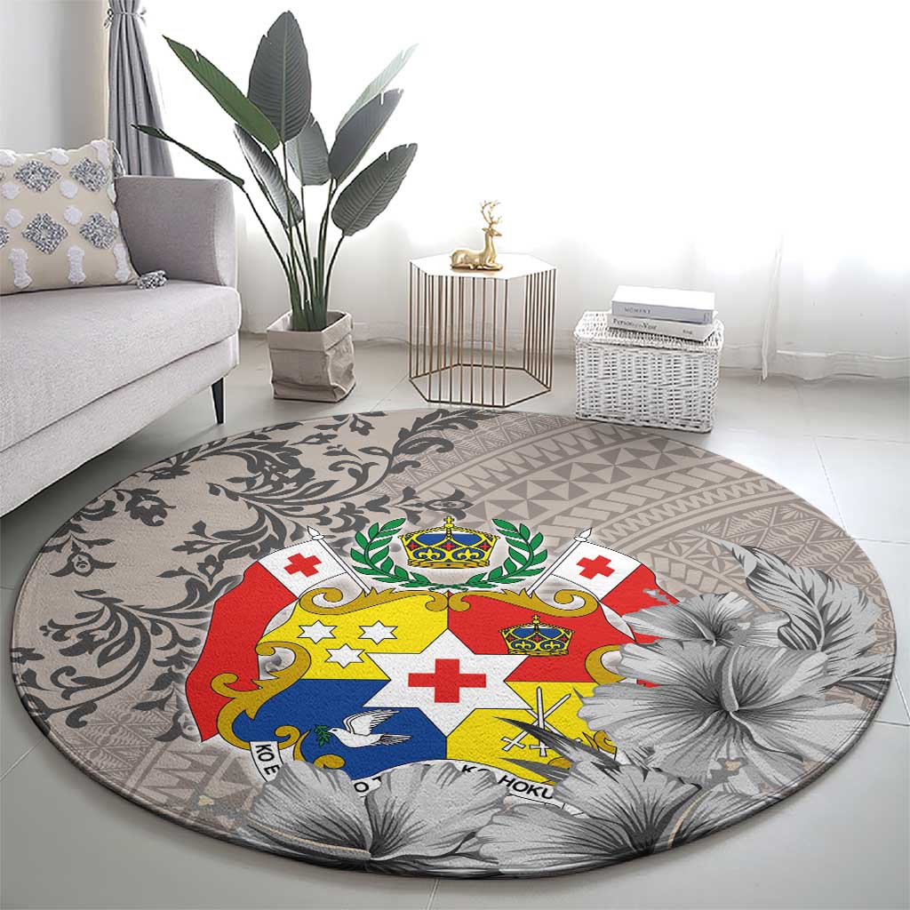 Tonga Culture Round Carpet Ngatu Pattern and Blooming Hibiscus LT03 - Polynesian Pride