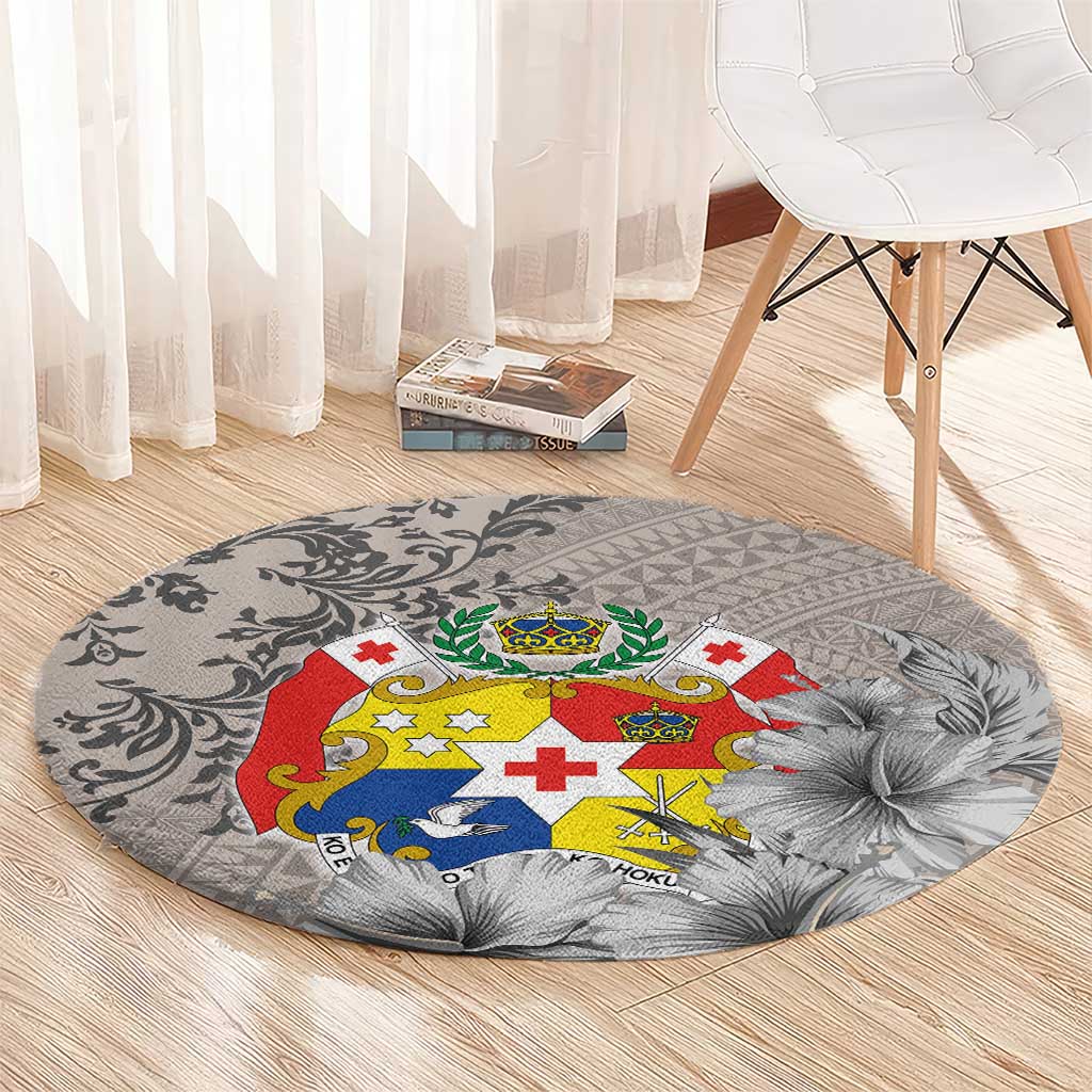Tonga Culture Round Carpet Ngatu Pattern and Blooming Hibiscus LT03 - Polynesian Pride