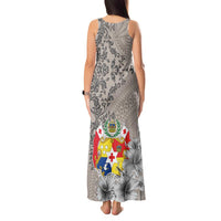 Tonga Culture Tank Maxi Dress Ngatu Pattern and Blooming Hibiscus