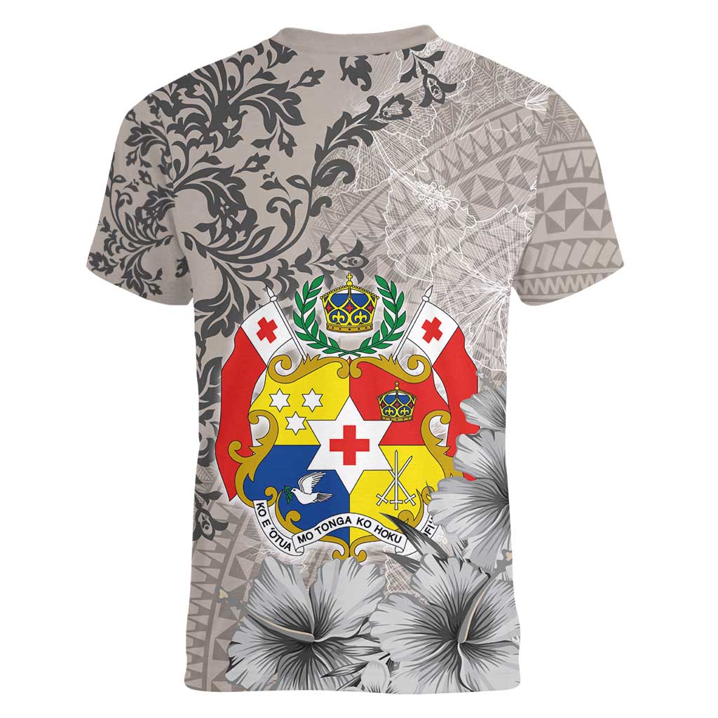 Tonga Culture Women V-Neck T-Shirt Ngatu Pattern and Blooming Hibiscus LT03 - Polynesian Pride