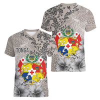 Tonga Culture Women V-Neck T-Shirt Ngatu Pattern and Blooming Hibiscus LT03 - Polynesian Pride