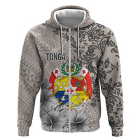 Tonga Culture Zip Hoodie Ngatu Pattern and Blooming Hibiscus LT03 Zip Hoodie Light Gray - Polynesian Pride