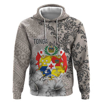 Tonga Culture Zip Hoodie Ngatu Pattern and Blooming Hibiscus LT03 Pullover Hoodie Light Gray - Polynesian Pride