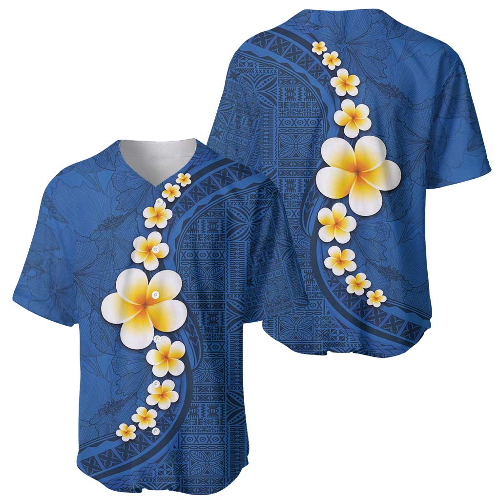 Polynesian Hibiscus and Plumeria with Tapa Pattern Baseball Jersey Blue Color LT03 - Polynesian Pride