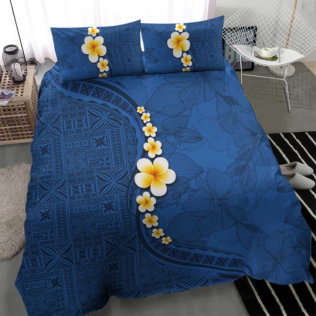 Polynesian Hibiscus and Plumeria with Tapa Pattern Bedding Set Blue Color LT03 - Polynesian Pride