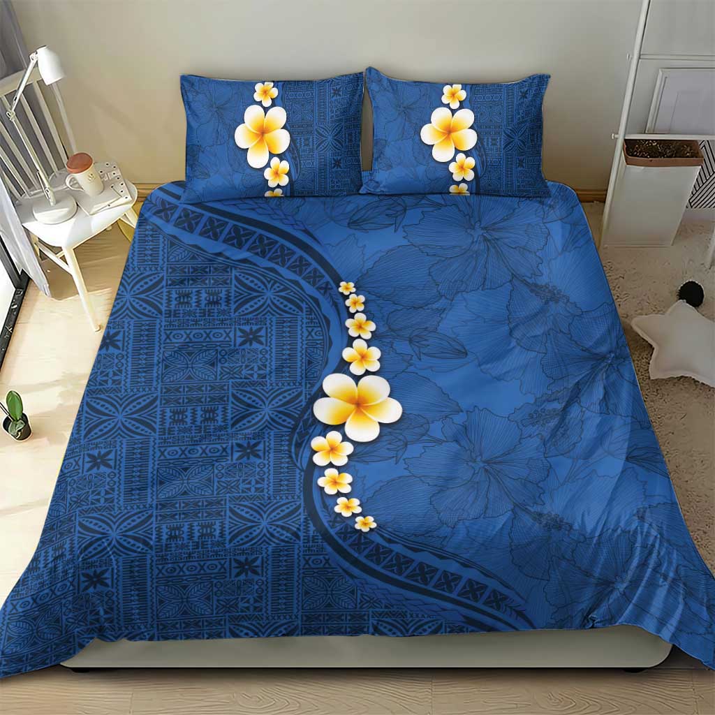 Polynesian Hibiscus and Plumeria with Tapa Pattern Bedding Set Blue Color LT03 - Polynesian Pride