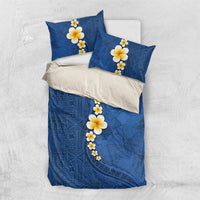 Polynesian Hibiscus and Plumeria with Tapa Pattern Bedding Set Blue Color LT03 US Twin 172cm x 218cm Blue - Polynesian Pride